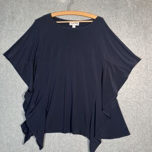 Joseph Ribkoff Kimono Tunic Top Womens 8 Navy Blue Sleeveless Ruffle Stretch
